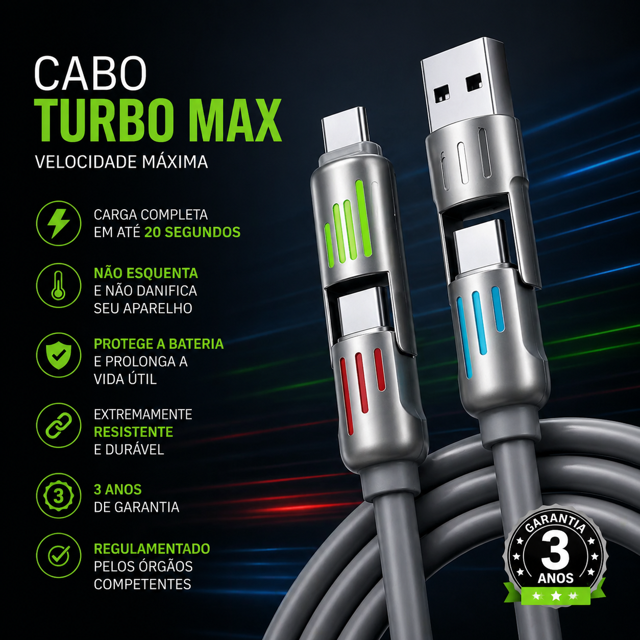 Cabo Carregador Power Max Universal - Ultimo dia da Promoção